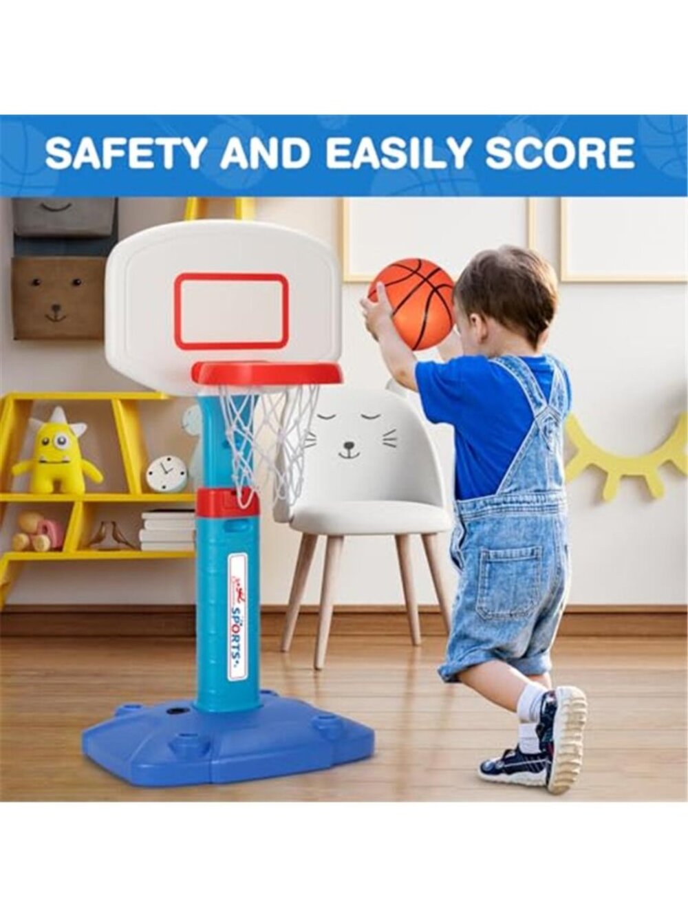Basketball Hoop Indoor Outdoor Toys for Toddlers 1-3, Kids Basketball Hoop - Picture 5 of 6